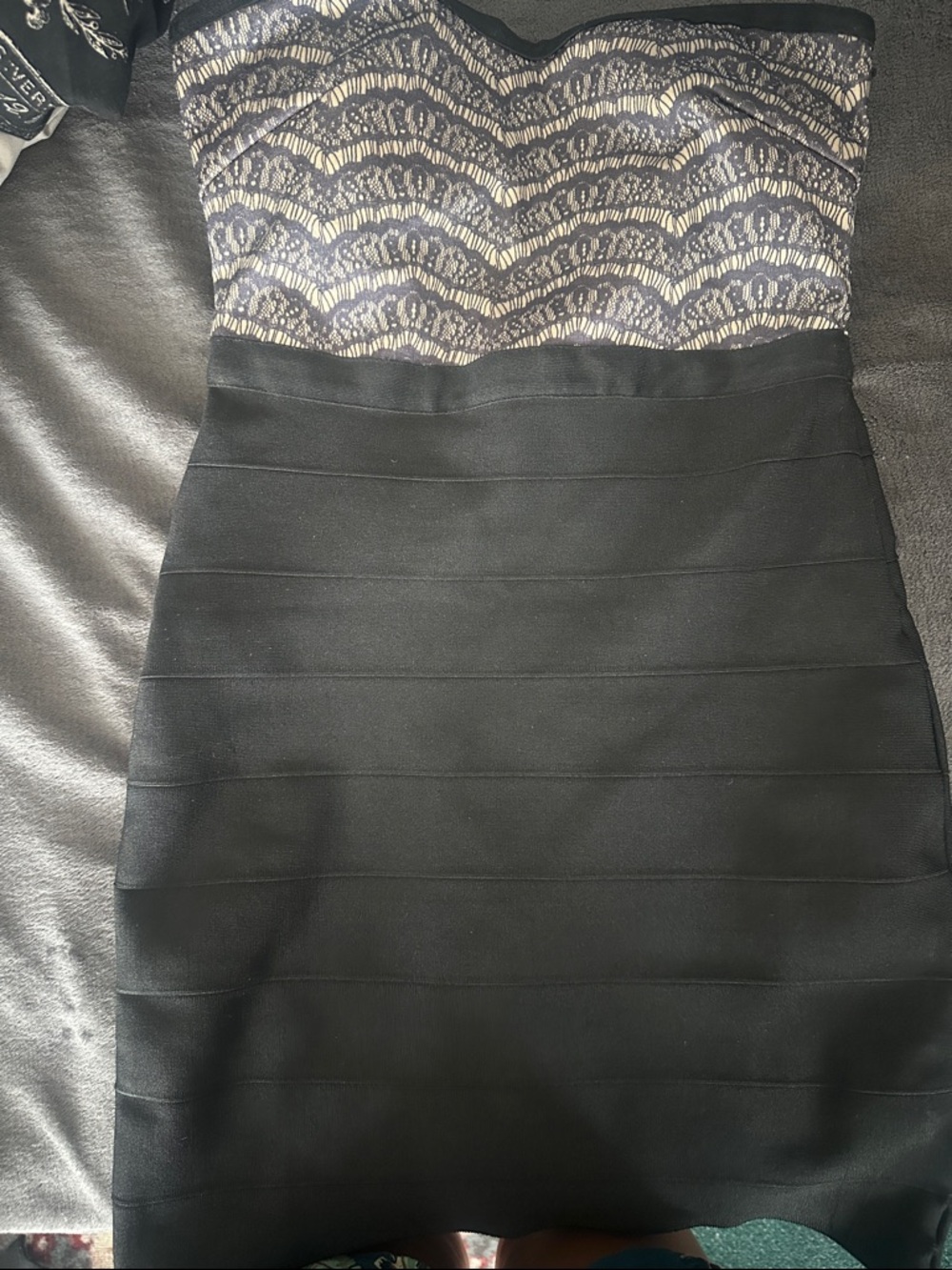 WOW Couture Strapless Bodycon Dress Black Lace Bandage Cocktail Party Size M